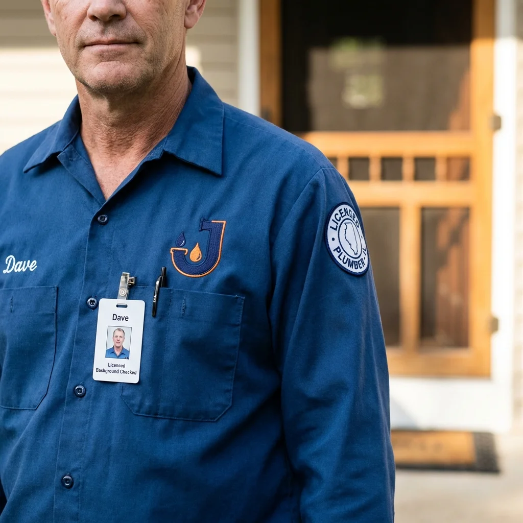 Licensed plumber showing ID badge in South Whitley, IN