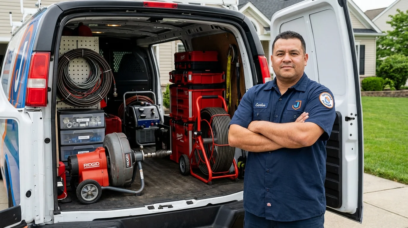 Professional drain cleaning equipment and Johns Plumbing LLC plumber in South Whitley