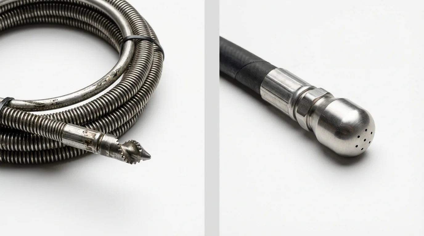 Drain snake cable and hydro jetting nozzle used for drain cleaning in South Whitley, IN
