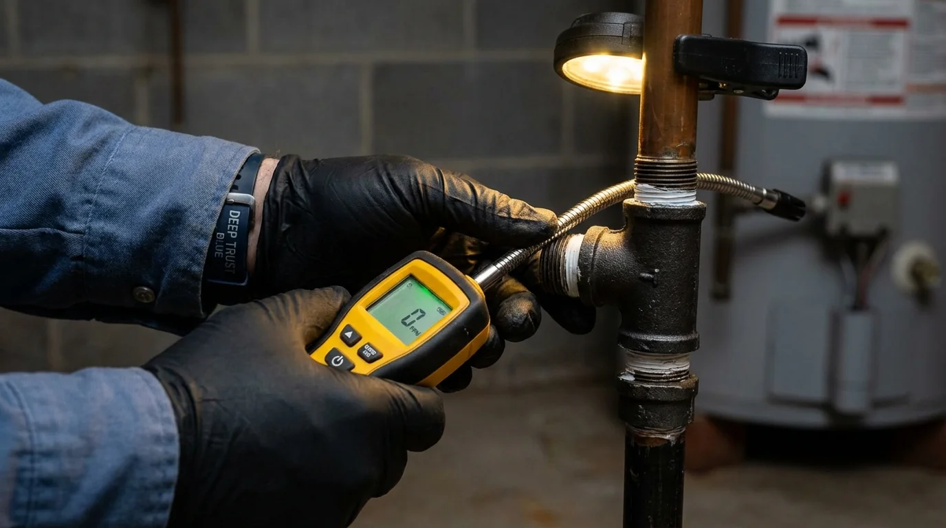 Gas leak detection with electronic sniffer by Johns Plumbing LLC in South Whitley