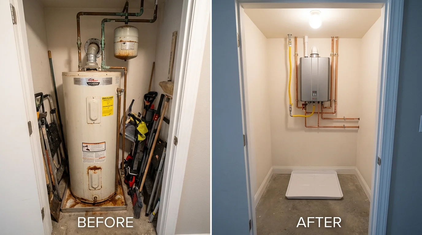 Tank water heater versus wall-mounted tankless unit comparison for South Whitley, IN homeowners